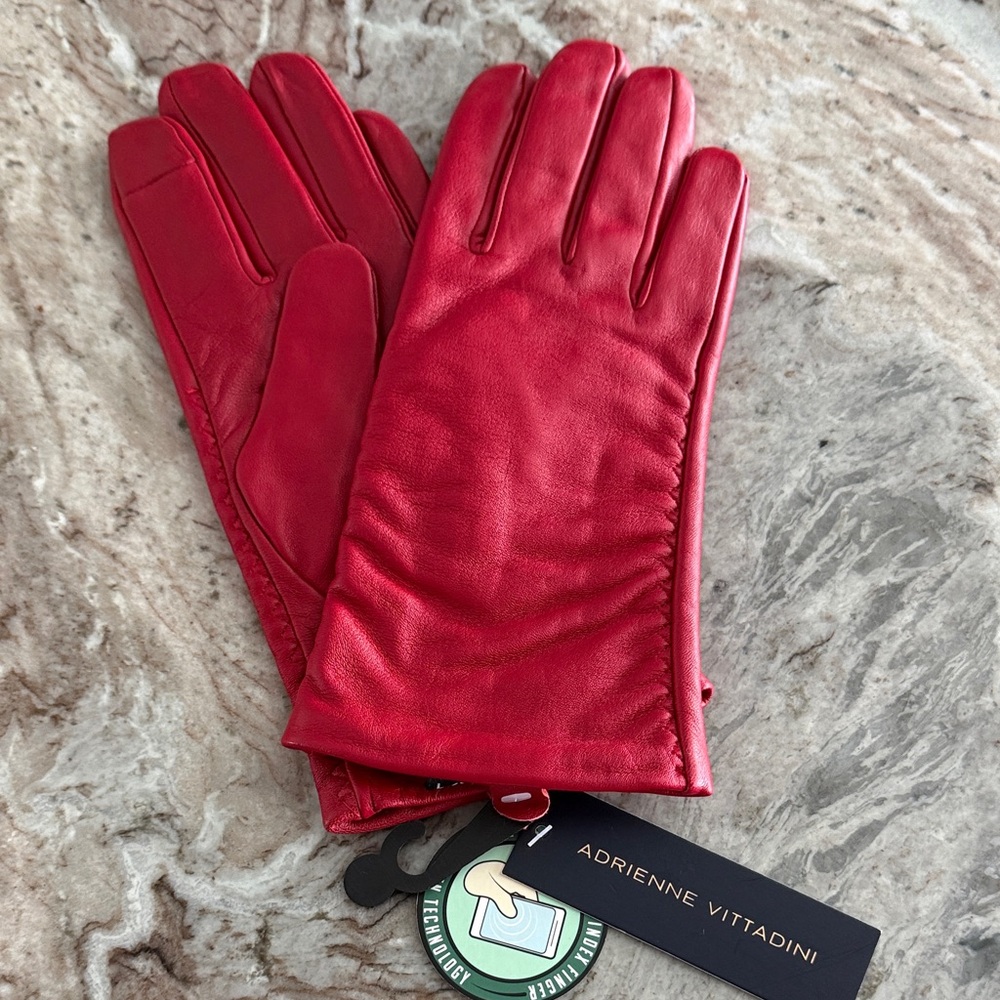 Adrienne Vittadini Vibrant Red Leather Gloves